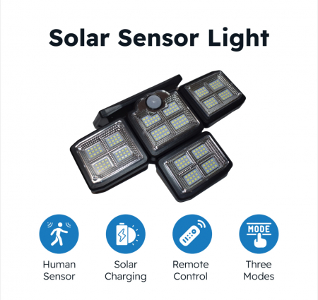 Articole pentru grădină - Lampa solara cu LED si senzor de miscare, incarcare solara si senzor de noapte, acumulator de 1200mah