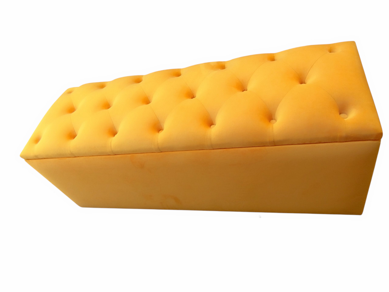 Bancheta tapitata tip chesterfield cu spatiu pentru depozitare, Catifea, Galben, 104x36x40 cm [4]