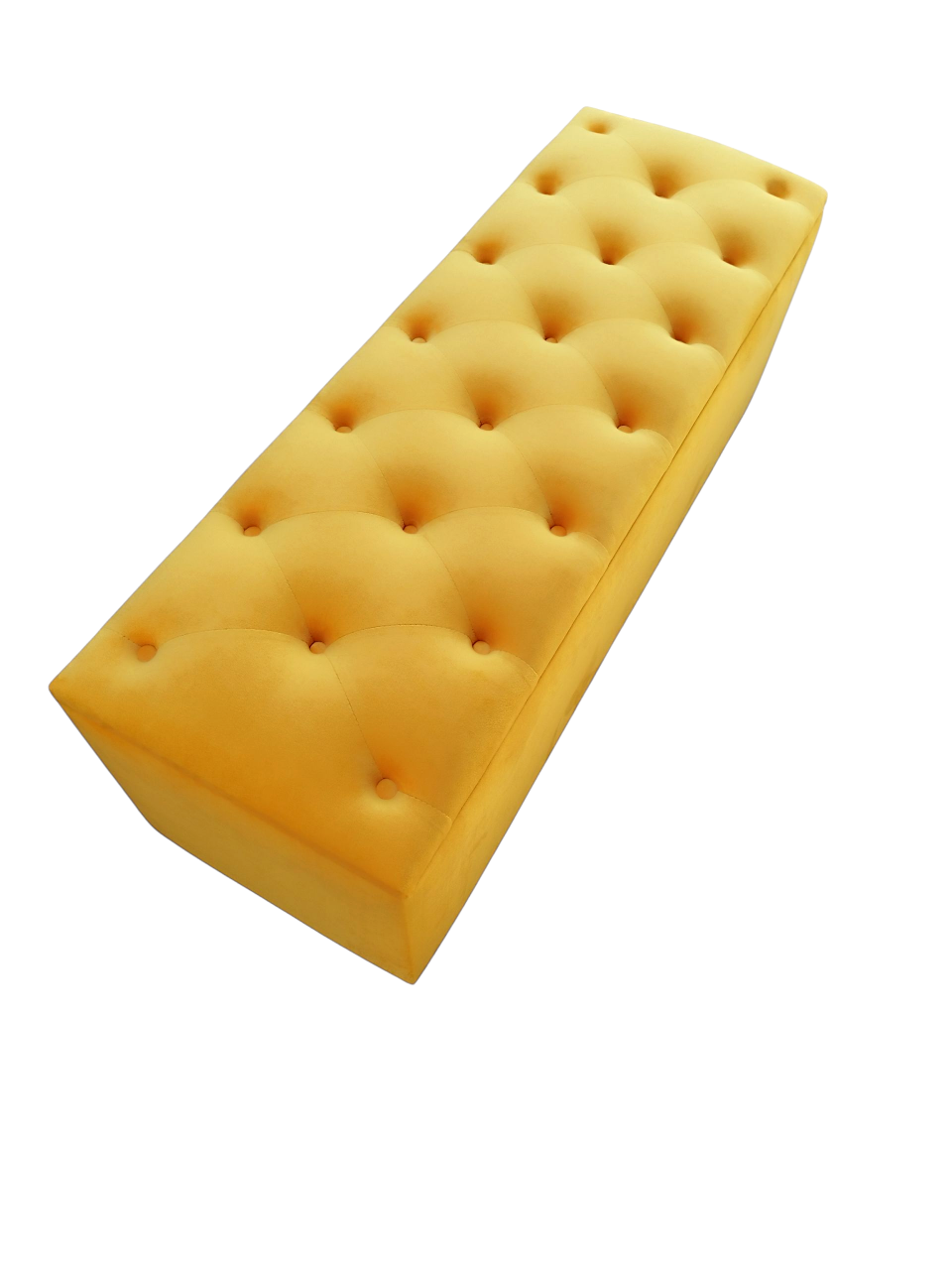 Bancheta tapitata tip chesterfield cu spatiu pentru depozitare, Catifea, Galben, 104x36x40 cm [3]