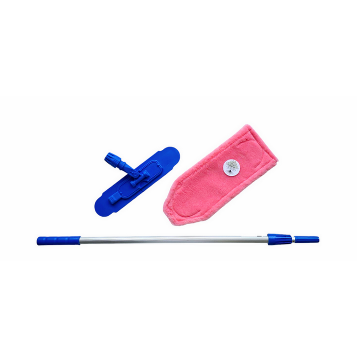 Set MOP pentru curatare uscata – laveta roz, tija aluminiu si suport cu prindere rapida [1]
