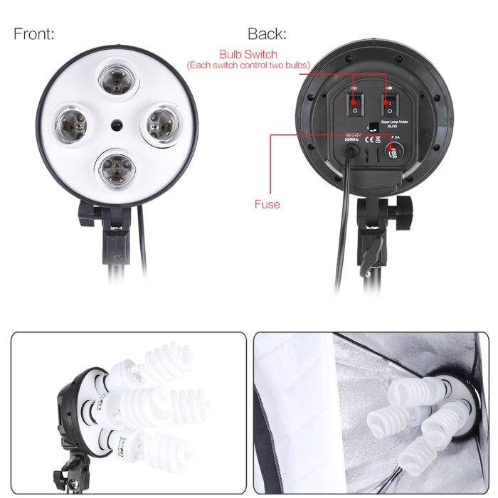 Kit studio foto profesional cu 3 lumini softbox, suport fundal 2x3m, 3 panze colorate, becuri + geantă transport [5]