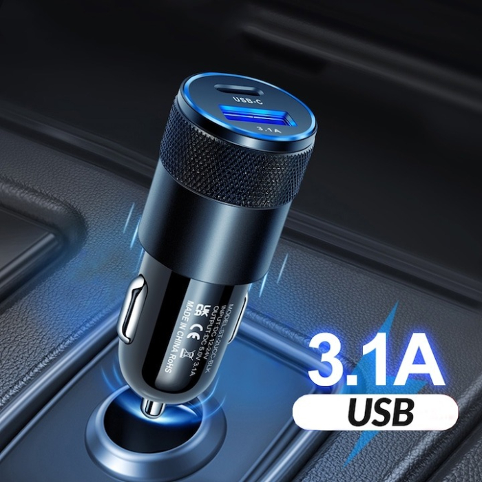 Încărcător auto 68W, 12V, 1x USB & 1x Type-C, încărcare rapidă – Negru, en-gros [6]
