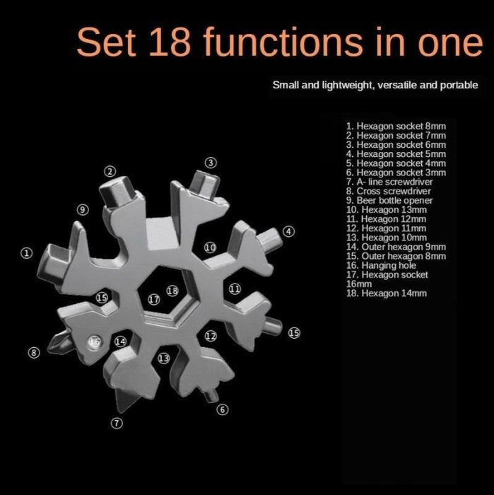 Șurubelniță Multifuncțională 18 în 1 din Oțel Inoxidabil, Model Fulg de Nea 6x6 cm, En-Gros [7]