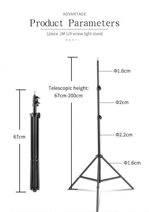 Trepied profesional reglabil, filet universal 1/4, pentru studio foto, lampă circulară și aparat foto [3]
