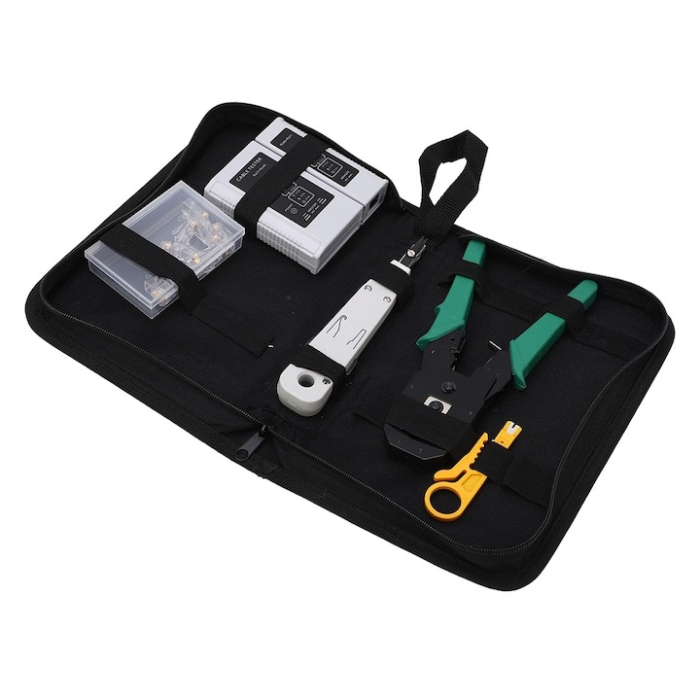 Trusă scule rețea LAN cu tester, clește dezizolat și sertizat, husă depozitare [6]