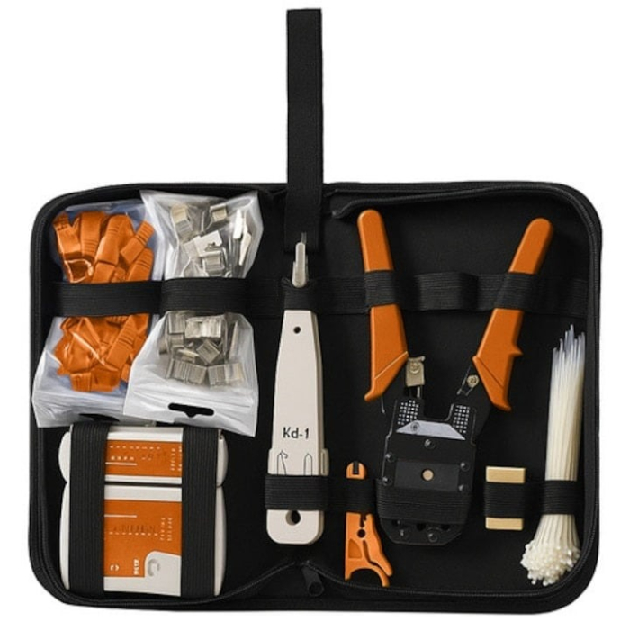 Trusă scule rețea LAN cu tester, clește dezizolat și sertizat, husă depozitare [19]