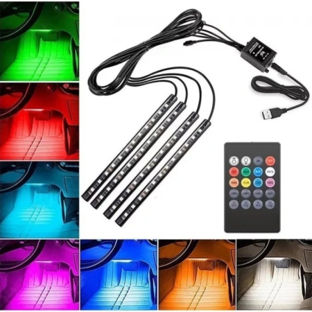 Lumini auto ambientale LED 12V, control prin telecomandă sau aplicație telefon – kit iluminare interior, en-gros [1]