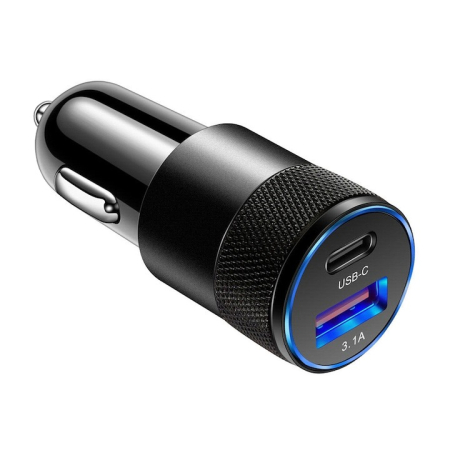 Accesorii și echipamente auto - Încărcător auto 68W, 12V, 1x USB & 1x Type-C, încărcare rapidă – Negru, en-gros