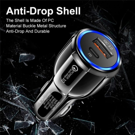 Încărcător brichetă auto 12V, 1x USB + 1x Type-C 3.0, încărcare rapidă – compact și eficient, en-gros [4]