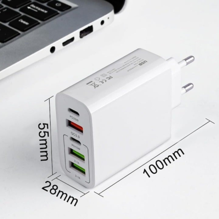 Încărcător universal 65W cu 5 porturi, 2x Type-C și 3x USB, încărcare rapidă, en-gros [3]