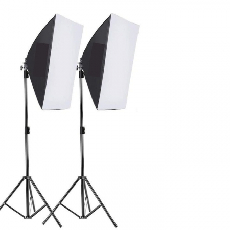Echipamente foto pentru studio - Kit studio foto-video, 2 softboxuri, 2 trepiezi reglabili 80-200 cm, becuri foto spiralate, becuri LED