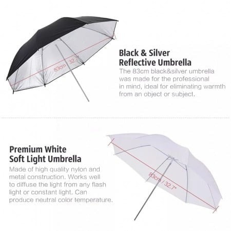 Kit studio foto-video, 2 umbrele, 2 trepiezi reglabili 80-200 cm, fasung soclu E27, becuri foto spiralate [6]