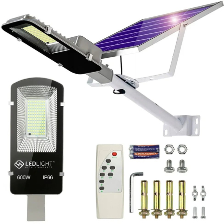 Echipamente & Produse pentru Firme - Lampă solară stradală LED cu suport perete/stâlp, rezistentă la intemperii IP66, telecomandă inclusă