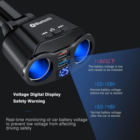 Multiplicator bricheta auto, Modulator FM Bluetooth Handsfree, 2 x USB 4.8A, ecran digital, en-gros [4]