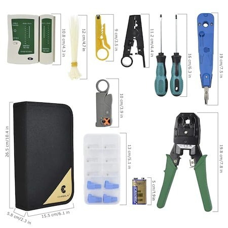 Trusă scule rețea LAN cu tester, clește dezizolat și sertizat, husă depozitare [10]