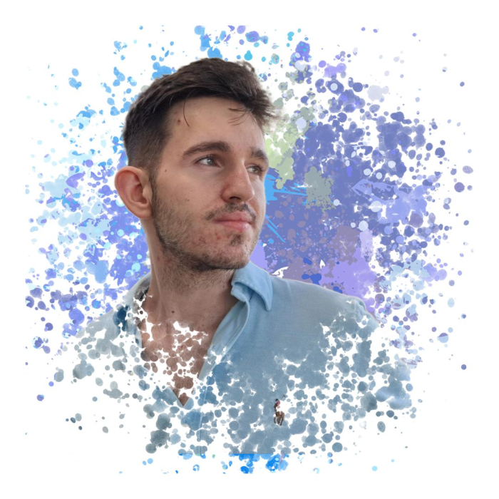 Tablou Blue Paint – portret personalizat cu stropi de vopsea albastră în jurul subiectului. Print premium, culori vibrante, livrare rapidă în România. Cadou ideal pentru iubitorii de artă și tablouri moderne. [2]