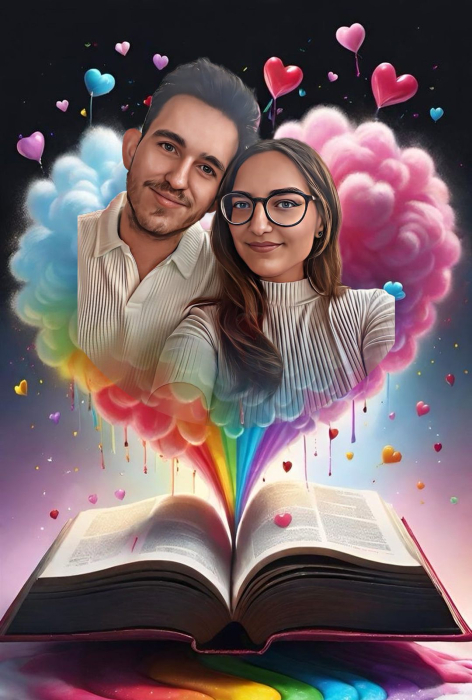 Tablou artistic cu inima colorata si poza de cuplu [2]