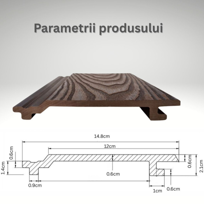 Lambriu riflaj WPC, pentru exterior, montaj rapid, rezistenta ridicata, Naimeed D7496, 2800 x 148 x 21 mm, Nuc natural [4]
