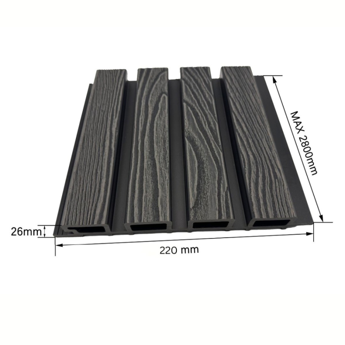 Lambriu riflaj WPC, reliefat, pentru exterior, montaj rapid, rezistenta ridicata, Naimeed D7491, 2800 x 220 x 26 mm, Stejar gri [2]