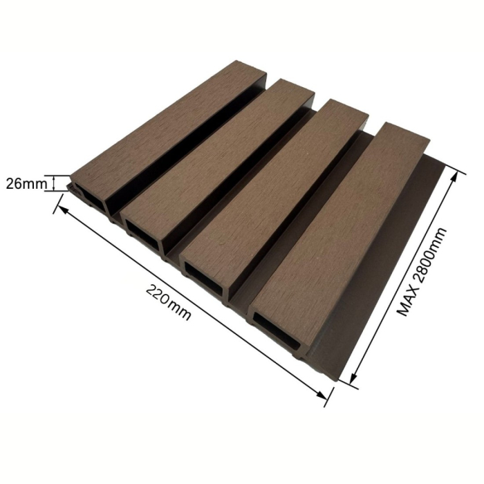 Lambriu riflaj WPC, reliefat, pentru exterior, montaj rapid, rezistenta ridicata, Naimeed D7493, 2800 x 220 x 26 mm, Nuc natural [2]