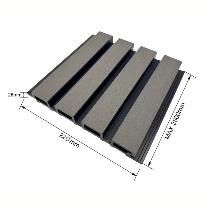 Lambriu riflaj WPC, reliefat, pentru exterior, montaj rapid, rezistenta ridicata, Naimeed D7494, 2800 x 220 x 26 mm, Stejar gri [2]