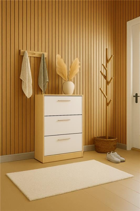 Riflaj acustic flexibil tec montat pe o coloană rotundă într-un living open-space [2]