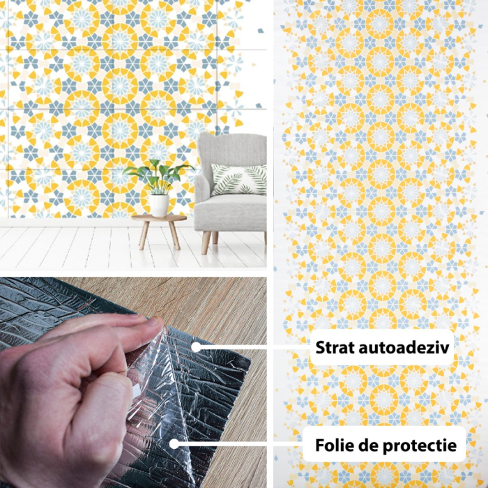 Rola panou autoadeziv, Naimeed D5706, design modern, 2mm grosime, 60x300cm, Galben/Albastru [2]