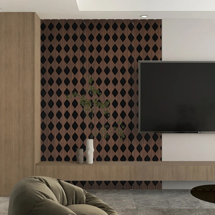 Set 3 Panouri riflaj acustic decorativ, MDF si pasla, Naimeed D6232, 240x30x1.8cm, Nuc [2]
