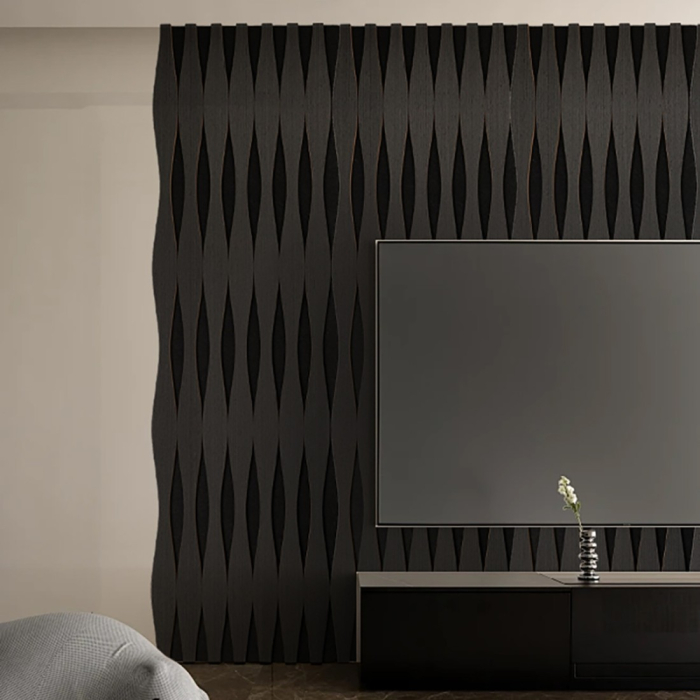 Set 3 Panouri riflaj acustic decorativ, MDF si pasla, Naimeed D6251, 240x30x1.8cm, Stejar Negru [2]