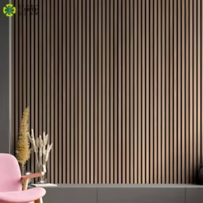 Set 4 Panouri riflaje acustice decorative, MDF si pasla, Naimeed D6781, 240x60x2.1cm, Stejar inchis [6]