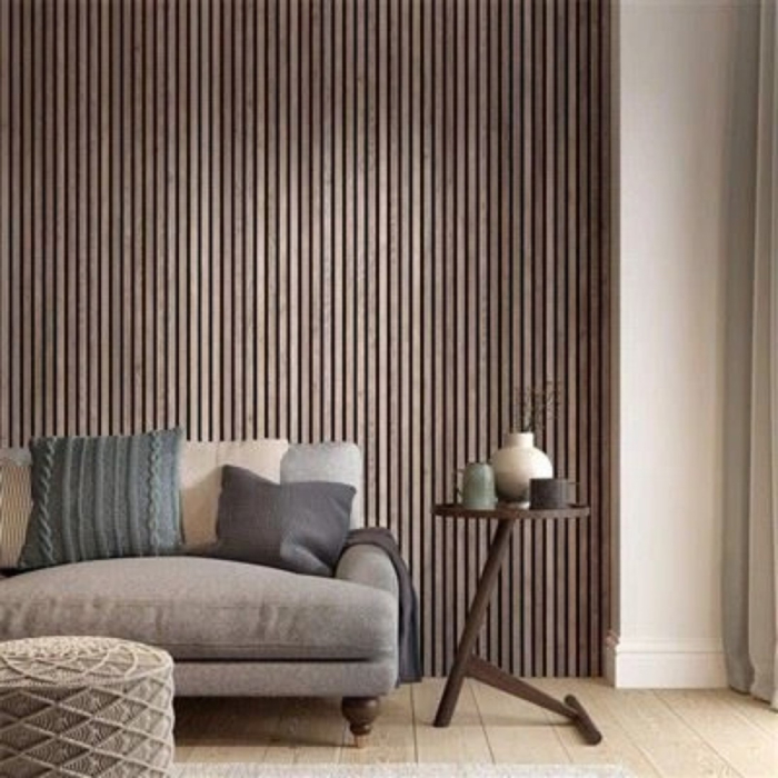Set 4 Panouri riflaje acustice decorative, MDF si pasla, Naimeed D6781, 240x60x2.1cm, Stejar inchis [5]