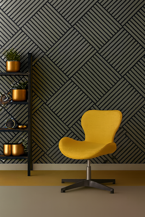 Set de 4 riflaje acustice MDF gri de 600x600 mm montate ca fundal într-un colț de înregistrare [2]