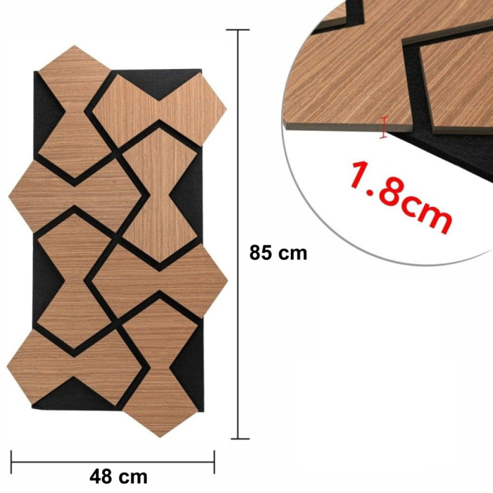 Set 5 Panouri riflaje acustice decorative, HDF si pasla, Naimeed D6753, 85x48x1.8cm, Stejar Inchis [8]