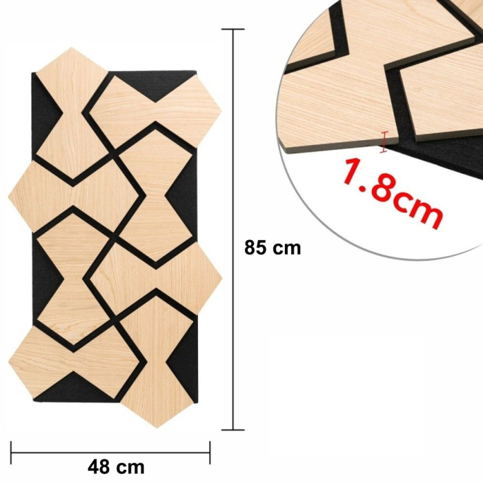 Set 5 Panouri riflaje acustice decorative, HDF si pasla, Naimeed D6755, 85x48x1.8cm, Stejar [8]