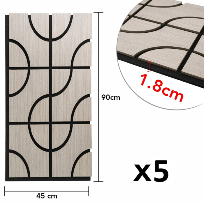 Set 5 Panouri riflaje acustice decorative, HDF si pasla, Naimeed D6757, 90x45x1.8cm, Gri [8]