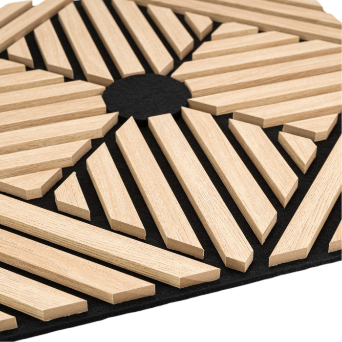 Set 5 Panouri riflaje acustice decorative, MDF si pasla, Naimeed D6768, 60x60x1.8cm, Stejar [3]