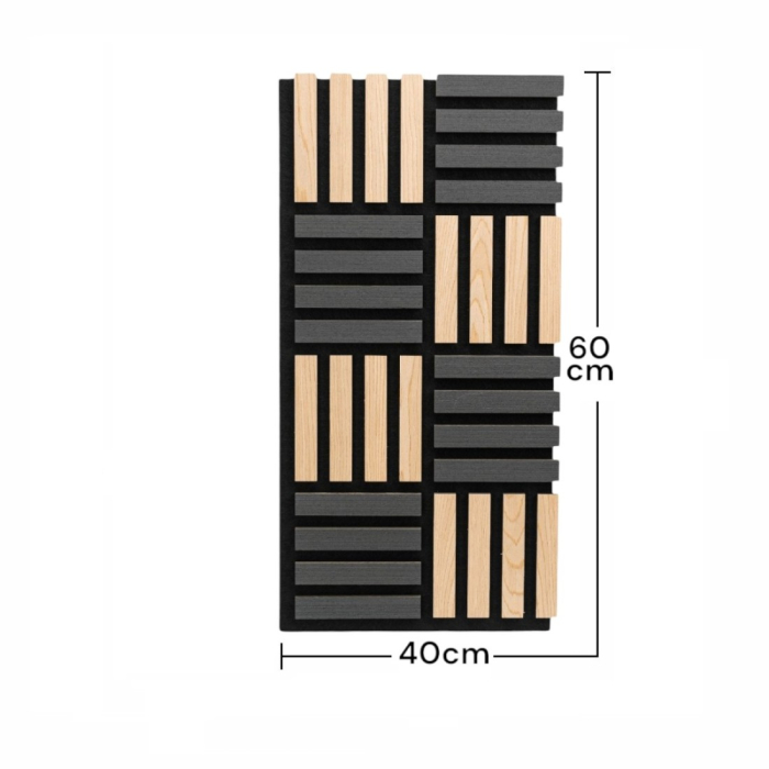Set 5 Panouri riflaje acustice decorative, MDF si pasla, Naimeed D6771, 60x40x2.1cm, Stejar/Negru [7]