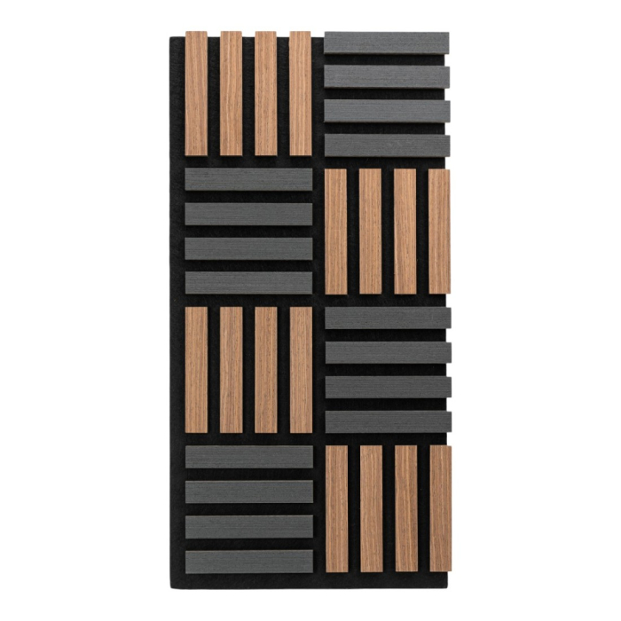 Set 5 Panouri riflaje acustice decorative, MDF si pasla, Naimeed D6772, 70x35x2.1cm, Stejar inchs/Negru [2]