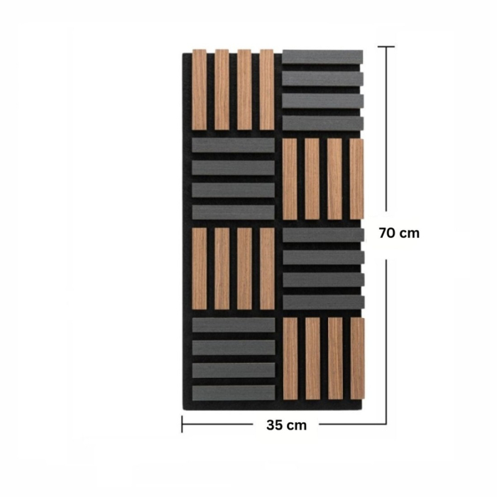 Set 5 Panouri riflaje acustice decorative, MDF si pasla, Naimeed D6772, 70x35x2.1cm, Stejar inchs/Negru [7]