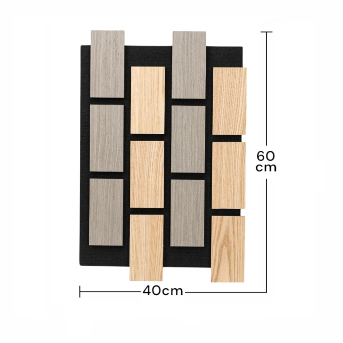 Set 5 Panouri riflaje acustice decorative, MDF si pasla, Naimeed D6774, 60x40x2.1cm, Stejar/Gri [7]