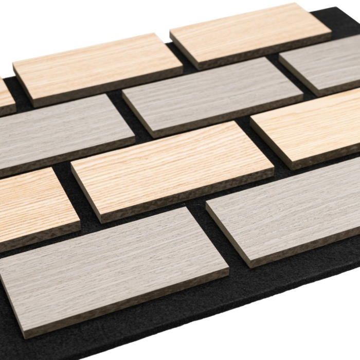 Set 5 Panouri riflaje acustice decorative, MDF si pasla, Naimeed D6774, 60x40x2.1cm, Stejar/Gri [3]