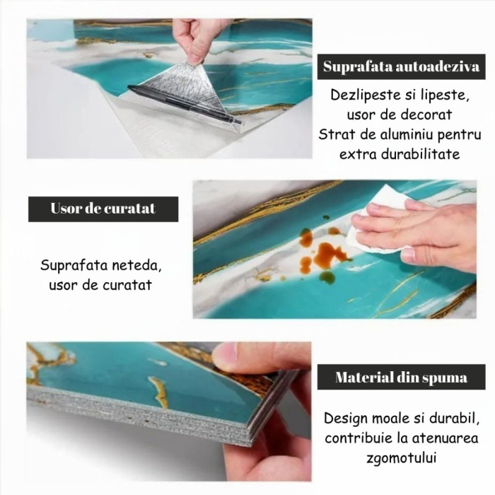 Set 6 panouri decorative autoadezive cu folie de aluminiu, efect marmura,  suprafata acoperita 1.08 m², Naimeed D7107, 60x30 cm, Crem [9]