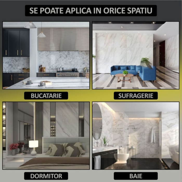 Set 6 panouri decorative autoadezive cu folie de aluminiu, efect marmura,  suprafata acoperita 1.08 m², Naimeed D7107, 60x30 cm, Crem [8]