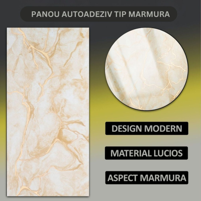 Set 6 panouri decorative autoadezive cu folie de aluminiu, efect marmura,  suprafata acoperita 1.08 m², Naimeed D7107, 60x30 cm, Crem [7]