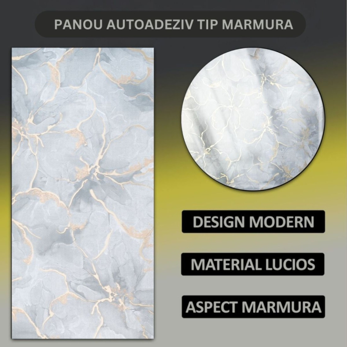 Set 6 panouri decorative autoadezive cu folie de aluminiu, efect marmura,  suprafata acoperita 1.08 m², Naimeed D7111, 60x30 cm, Gri [7]