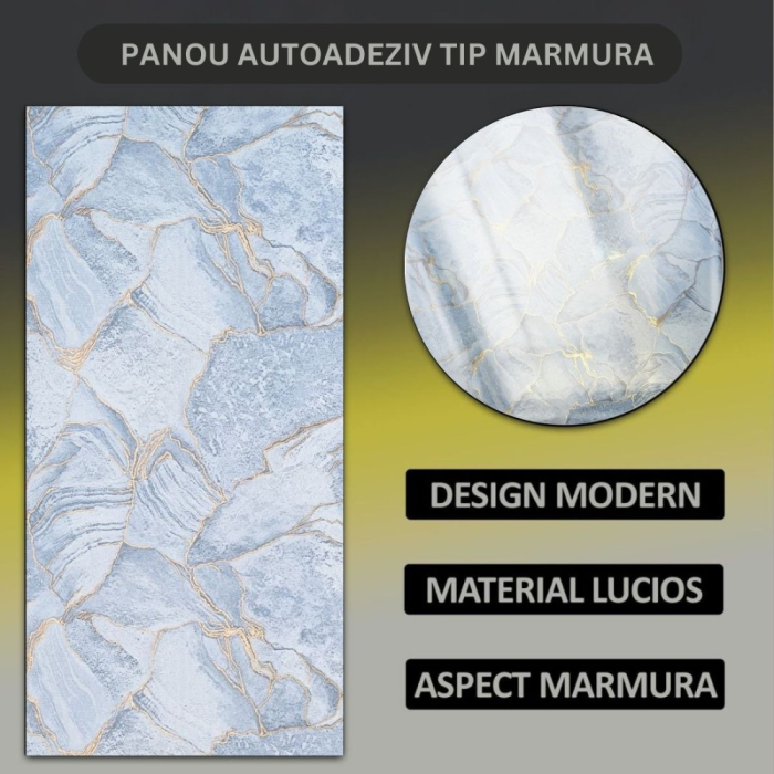 Set 6 panouri decorative autoadezive cu folie de aluminiu, efect marmura,  suprafata acoperita 1.08 m², Naimeed D7112, 60x30 cm, Albastru [7]