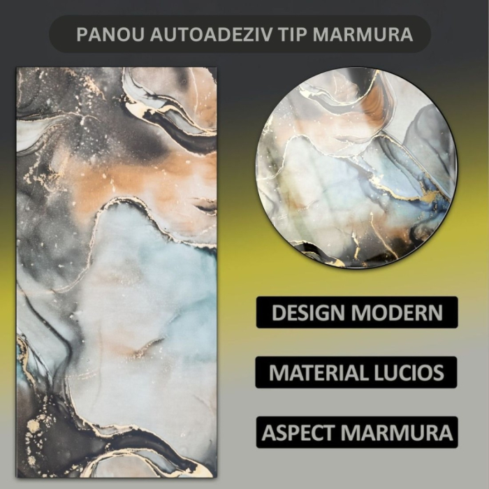 Set 6 panouri decorative autoadezive cu folie de aluminiu, efect marmura,  suprafata acoperita 1.08 m², Naimeed D7116, 60x30 cm, Multicolor [7]