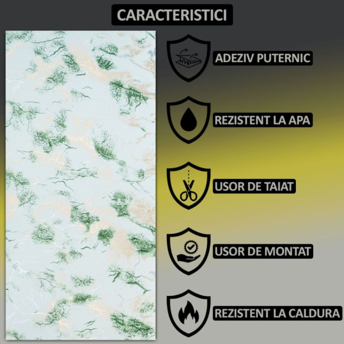 Set 6 panouri decorative autoadezive cu folie de aluminiu, efect marmura, suprafata acoperita 1.08 m², Naimeed D7117, 60x30 cm, Verde [6]