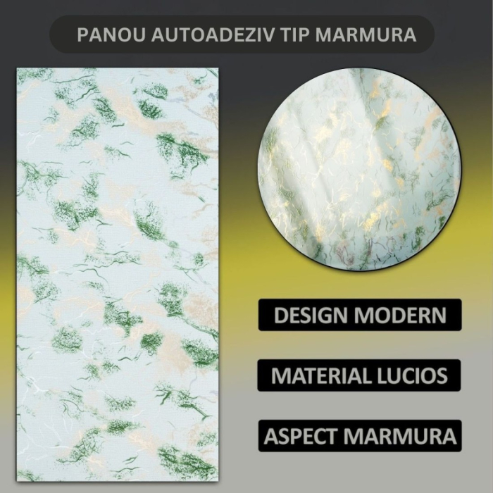 Set 6 panouri decorative autoadezive cu folie de aluminiu, efect marmura, suprafata acoperita 1.08 m², Naimeed D7117, 60x30 cm, Verde [7]
