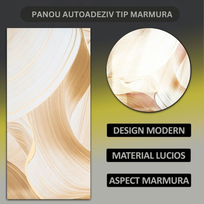 Set 6 panouri decorative autoadezive cu folie de aluminiu, efect marmura,  suprafata acoperita 1.08 m², Naimeed D7119, 60x30 cm, Crem [7]
